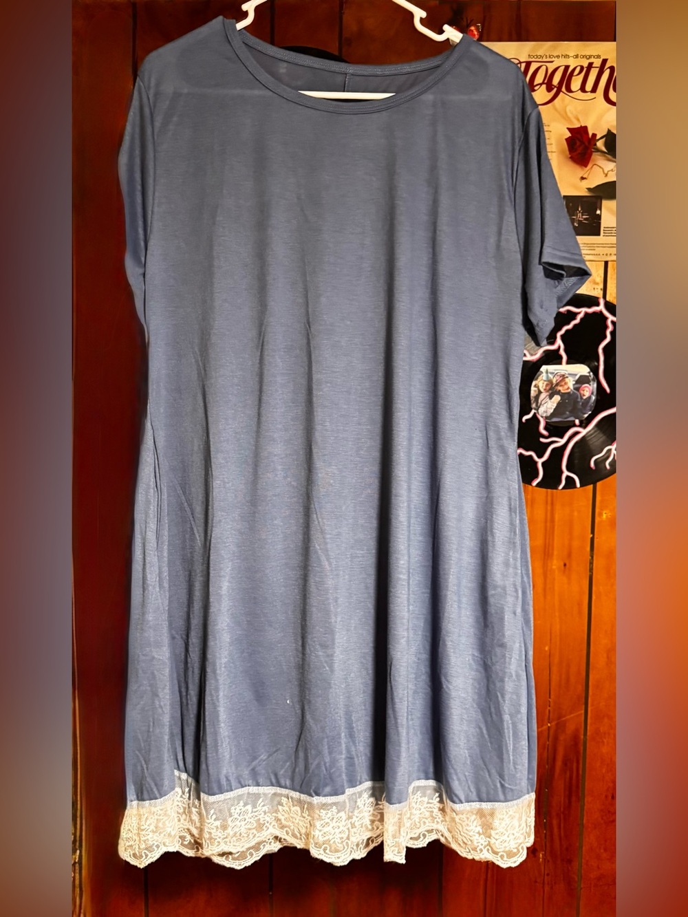 Dress Blue Short-Sleeve Lace-Hem NEW!